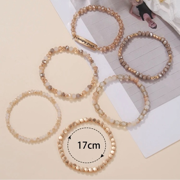 Amazing Grace Cross Gold and Cream Beaded Bracelet Set - Picture 3 of 4